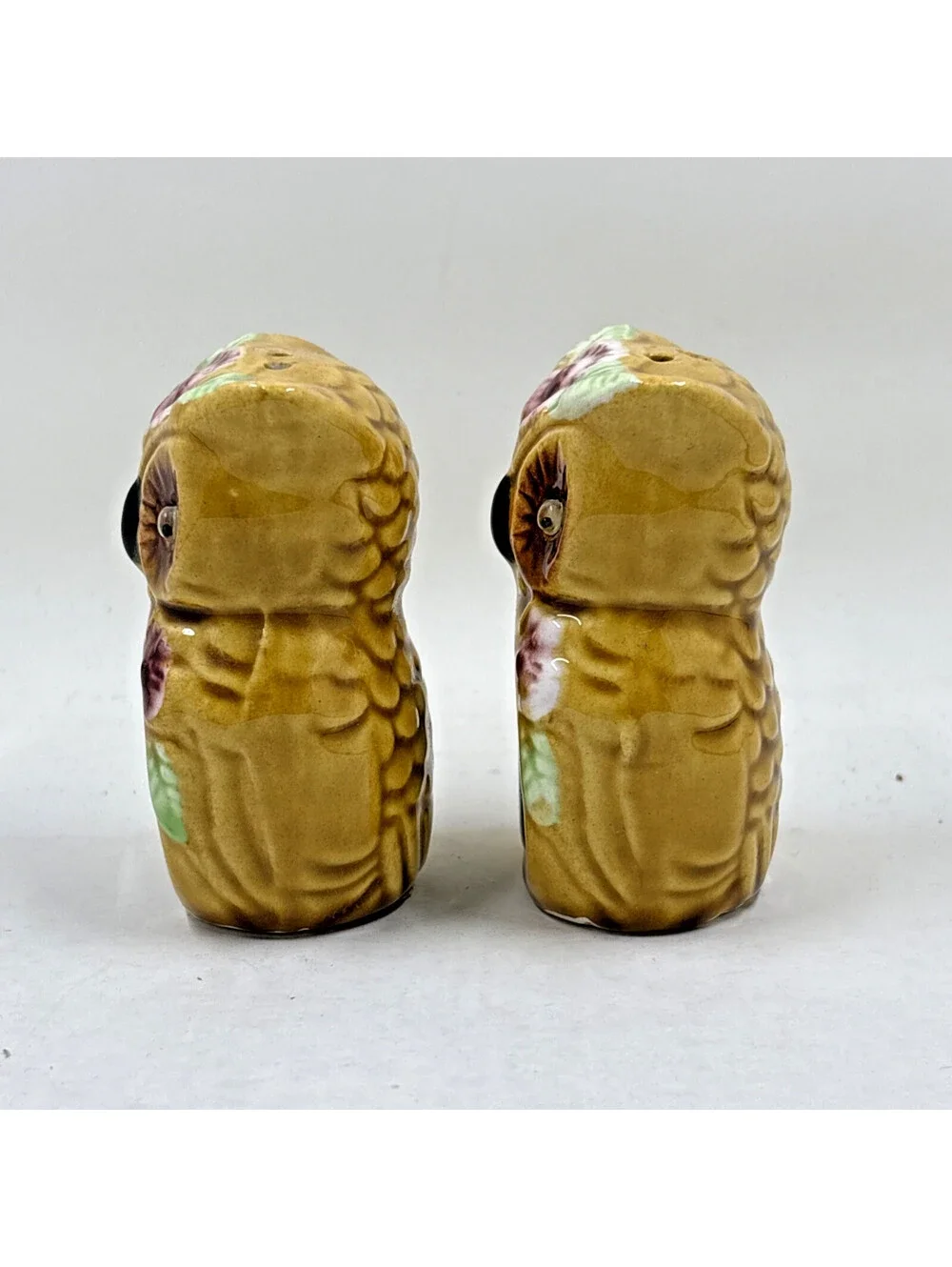 Owl Salt and Pepper Shakers Floral  Vintage Indiana Bridges Souvenir pieces